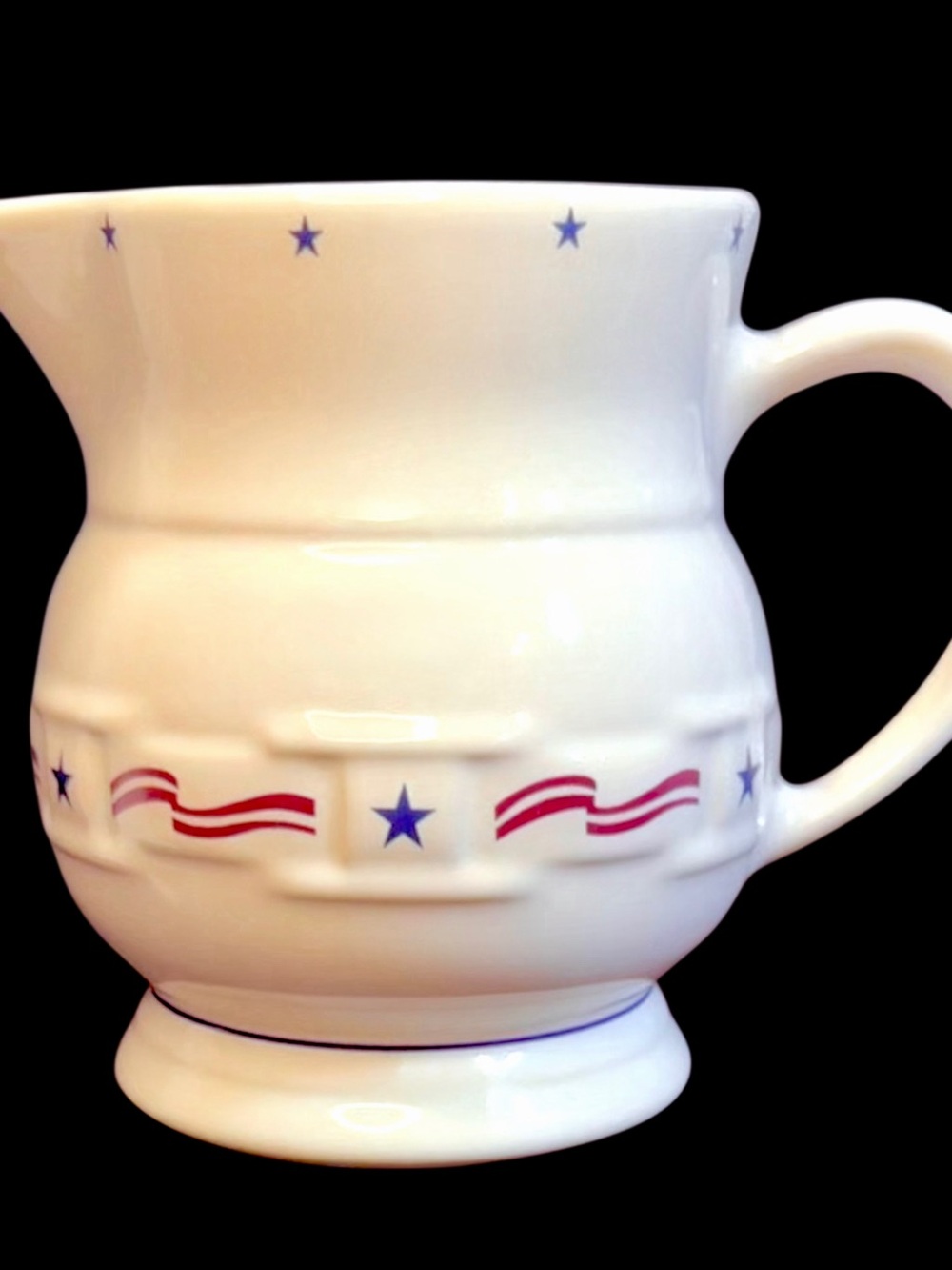 Longaberger Pottery Large “All American” 🇺🇸 Pitcher w/Blue Stars & Red Stripes - Picture 4 of 11